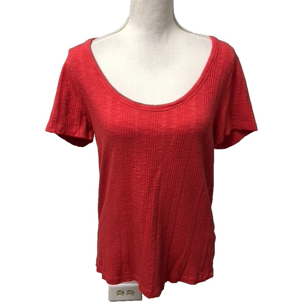 Dylan Ribbed Tee Womens Large Short Sleeve Scoop Neck Stretchy Pink Red